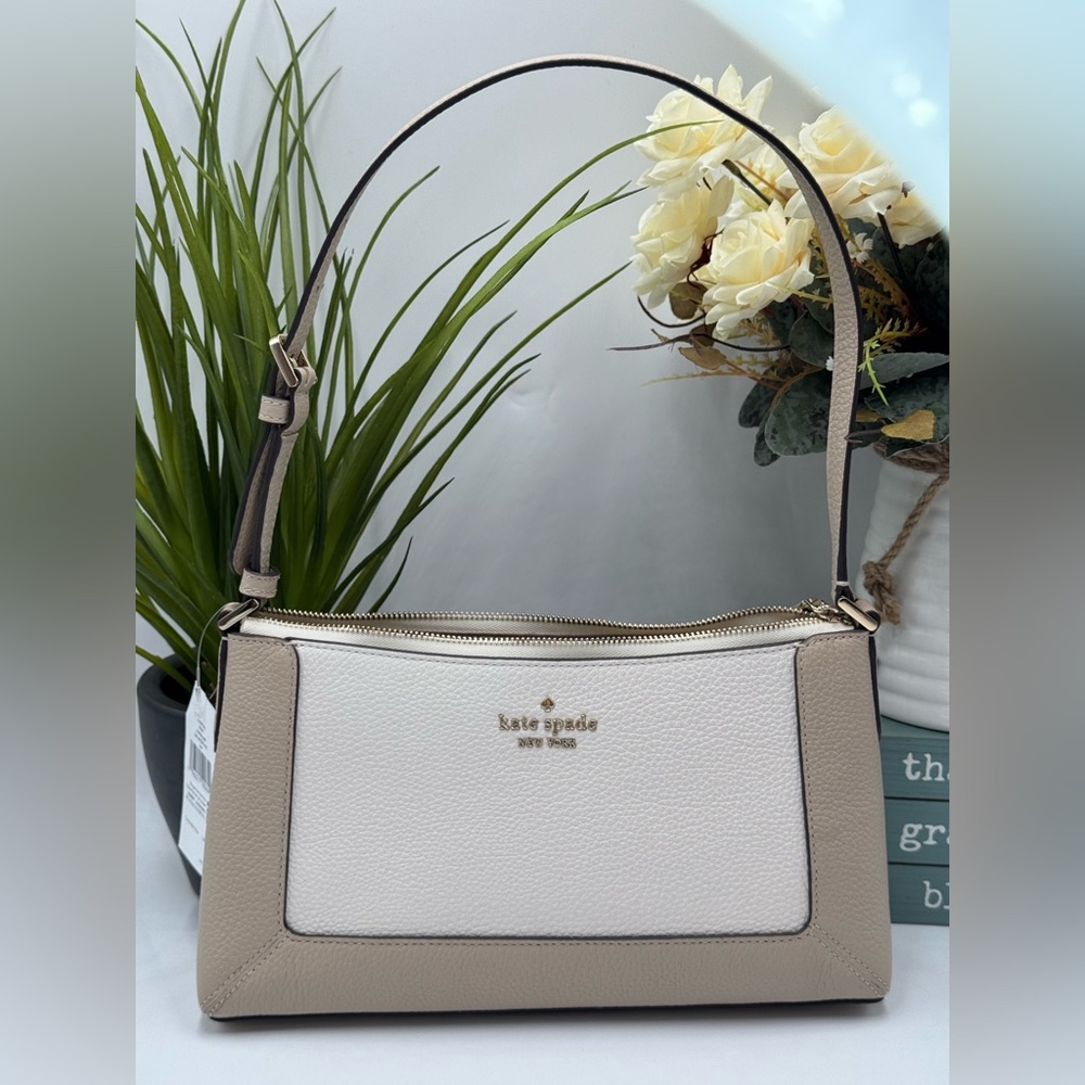 Kate Spade New York Lena colorblock pebbled leather crossbody bag in light sand